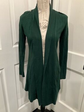 WHITE HOUSE BLACK MARKET CARDIGAN BOTTLE GREEN OPEN LONGLINE SWEATER